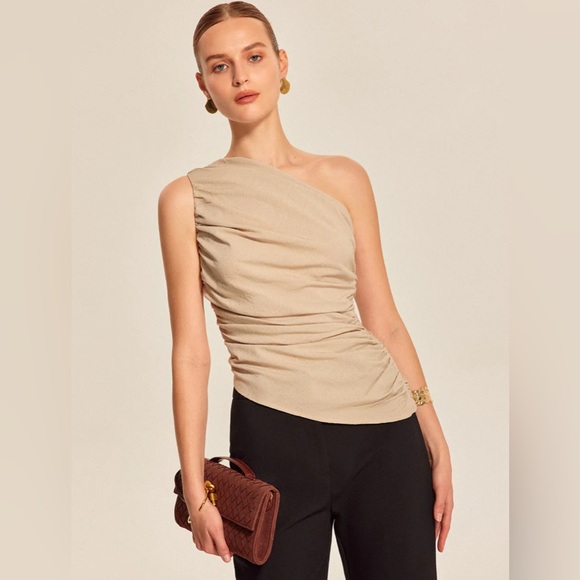 Ruched Side One-Shoulder Top COMMENSE S CC5 NWT - Picture 2 of 8